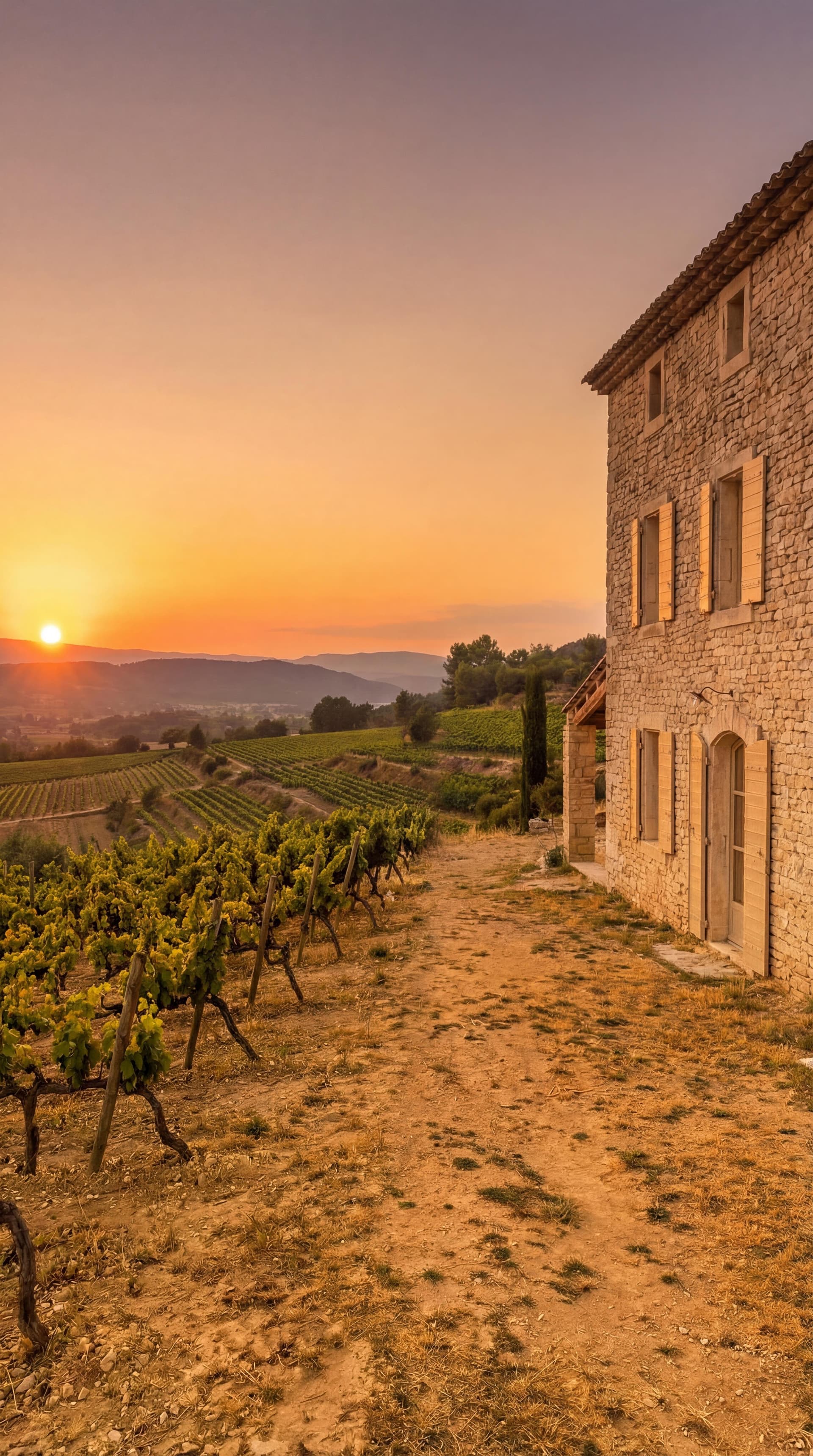 Paysage provençal au coucher du soleil